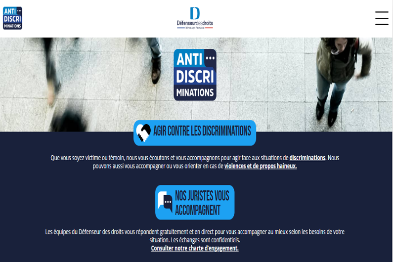 La page d'accueil de la nouvelle plateforme Antidiscriminations.fr