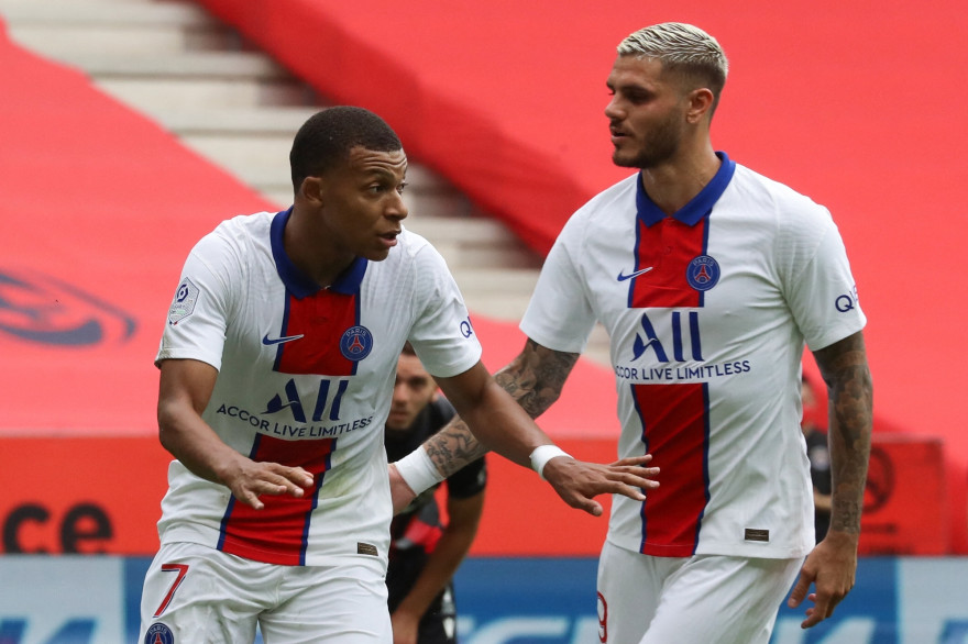 Kylian Mbappé et Mauro Icardi avec le PSG à Nice le 20 septembre 2020