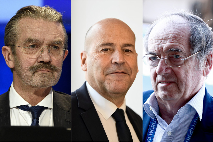 De gauche à droite : Frédéric Thiriez, Michel Moulin et Noël Le Graët