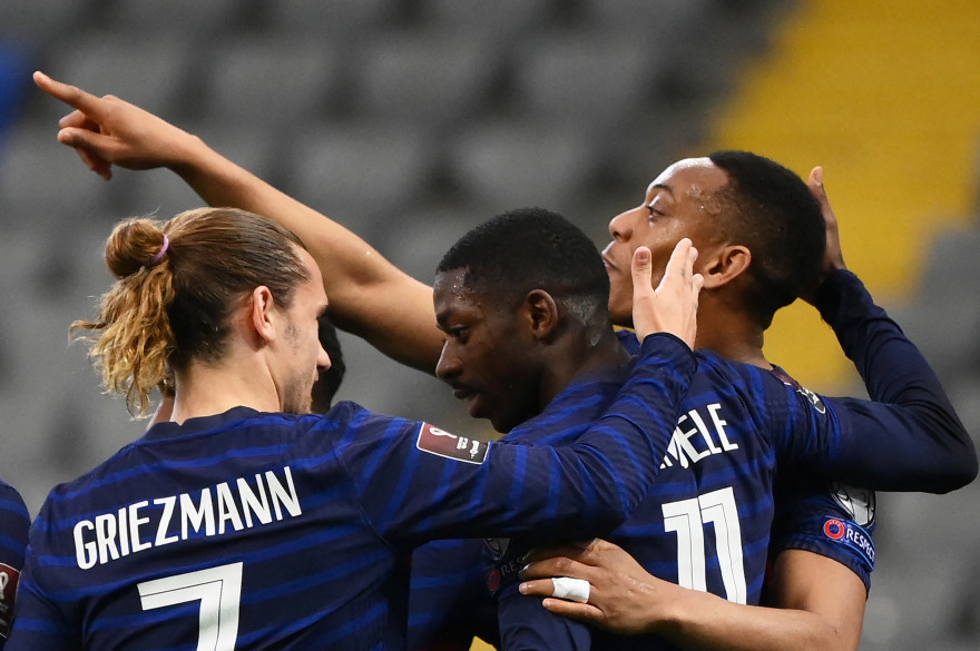 Griezmann, Dembélé et Martial le 28 mars 2021 à Noursoultan