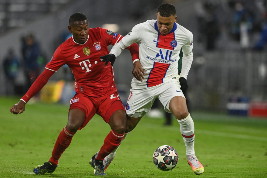 Kylian Mbappé au duel avec David Alaba le 7 avril 2021 à Munich