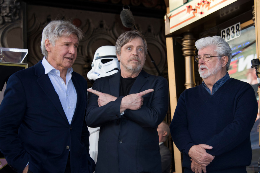 Harrison Ford, Mark Hamill et George Lucas en 2018