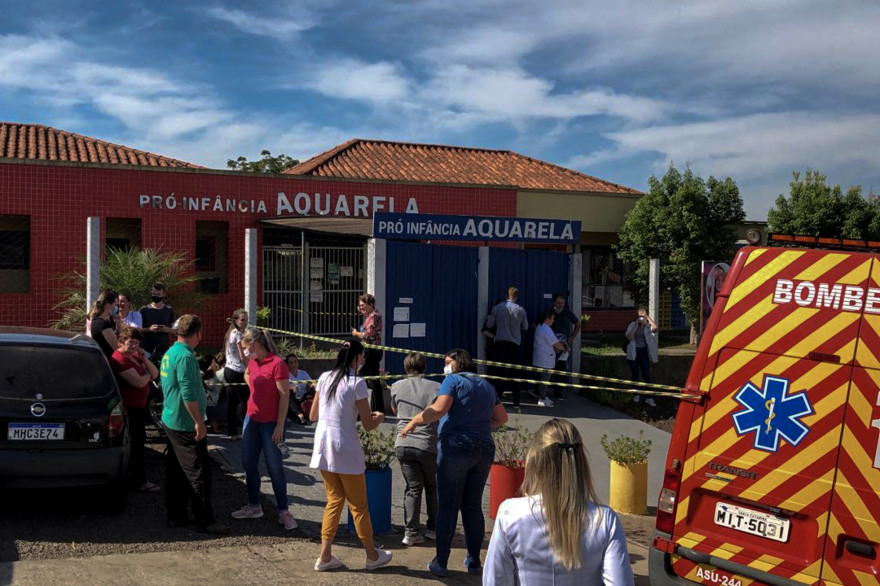 La crèche Aquarela, après l’attaque au couteau survenue le 4 mai 2021, à Saudades au Brésil.