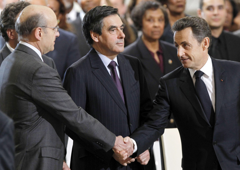 Alain Juppé, François Fillon et Nicolas Sarkozy le 6 avril 2011 au Panthéon, à Paris